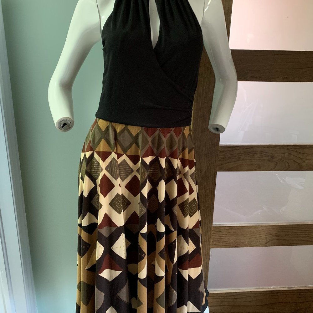 muse size 6 halter dress black and browns & greens